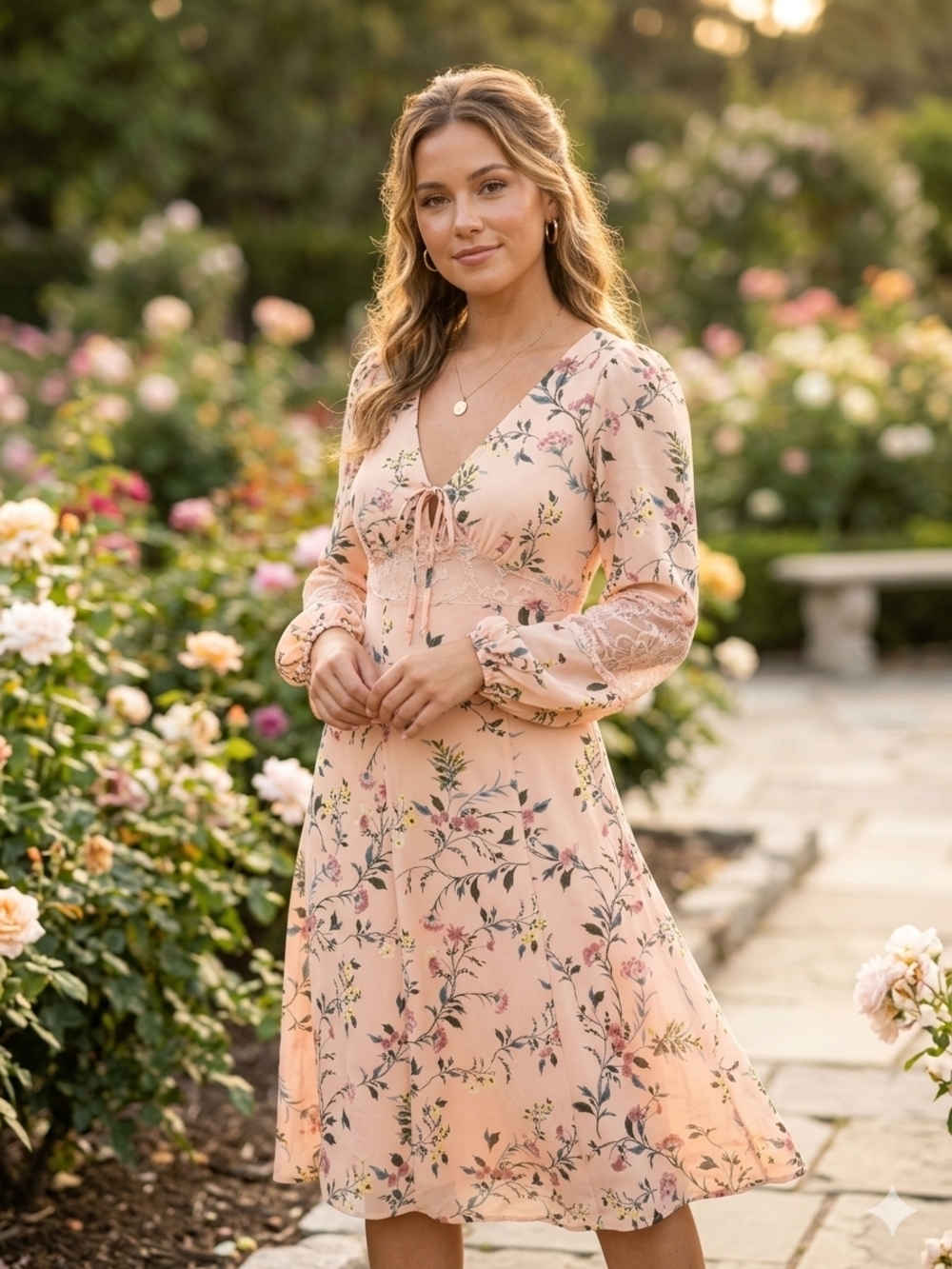 Tinsel Blush Floral Long-Sleeve Tie-Front Dress